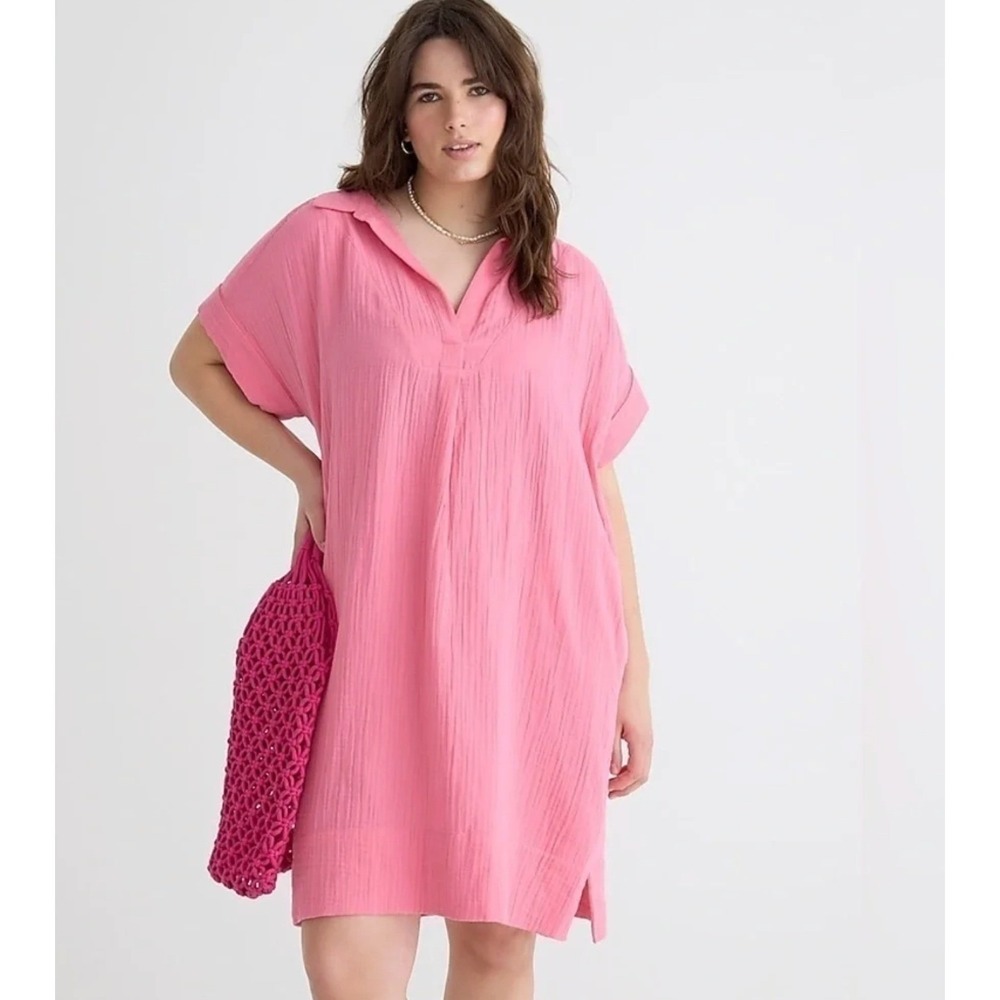 J. Crew Womens V-neck Shirt Dress In Soft Gauze Size S Pink Beach Beachy Pool